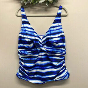 Sonnet Shores Tankini Swim Top Tummy Control Blue White 22W